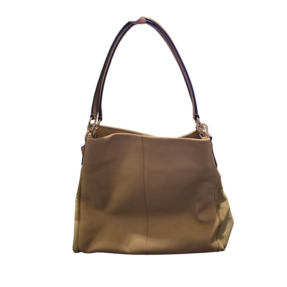 Coach Madison Phoebe Leather Suede Shoulder Bag Beige Hobo Purse Tan 3 Sections